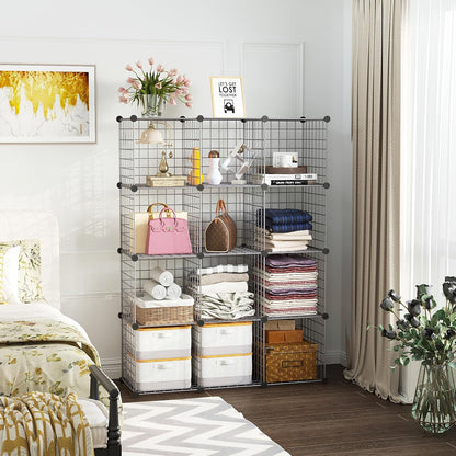 C&AHOME Wire Cube Storage, 12-Cube Storage Organizer Metal, C Grids Storage Bins Shelving, Modular Bookshelf Shelf, Closet Cabinet Ideal for Bedroom, Office 36.6”L x 12.4”W 48.4”H Black