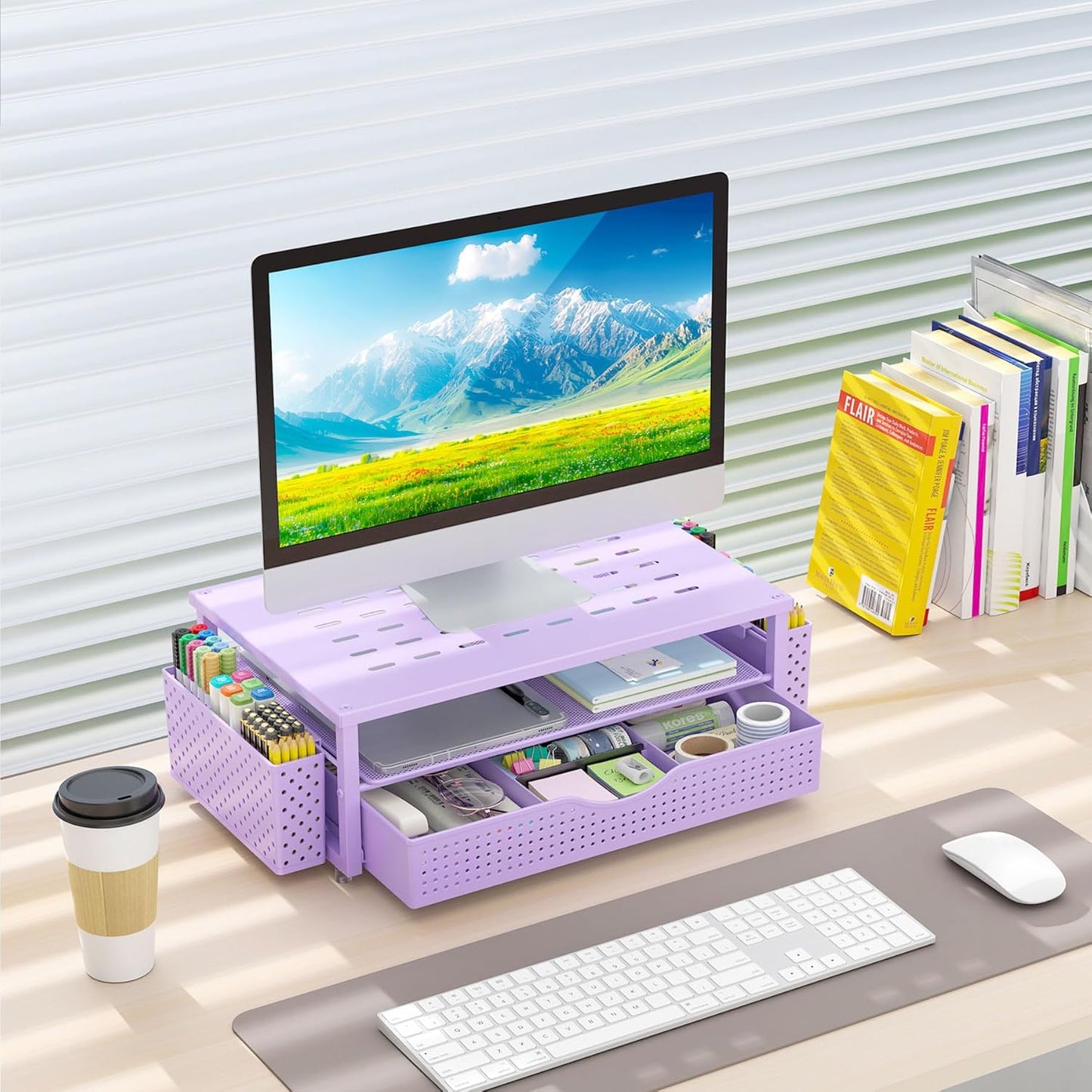 gianotter Monitor Stand Riser, Office Desk Shelf Organizer, Desk Organizer with Drawer and Pen Holder, 2-Tier Computer Stand, Office Organization (Ink)