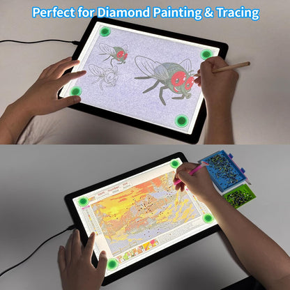 Phylosal Magnetic A3 Light Pad with Bag, Super Bright Light Box with Side Button, Diamond Art Light Board, Lightbox for Tracing and Drawing, USB Power Light Table for Sketching, Weeding Vinyl (White)