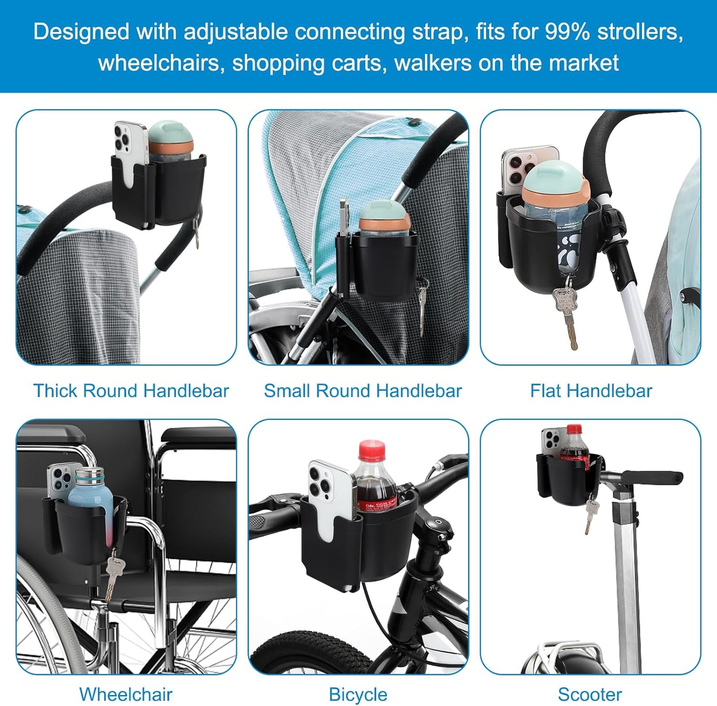 Accmor Stroller Cup Holder, Universal Cup Holder for Uppababy Nuna Doona Strollers, Bottle Drinks Holder for Wheelchair, Walker, Bike, Scooter