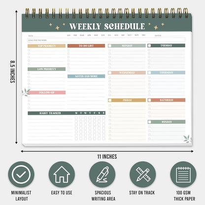 Weekly To Do List Notepad Undated (52 Sheets, 8.5 x 11") – Large Weekly Planner Desk Pad for Work, School & Home, Simple Productivity Organizer - Rainbow Boho