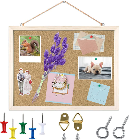 FEBSNOW Cork Board Bulletin Board 15.7 x 12 Inches with Rectangle White Frame Hanging Pin for Office Home Message Board or Vision Board Decoration