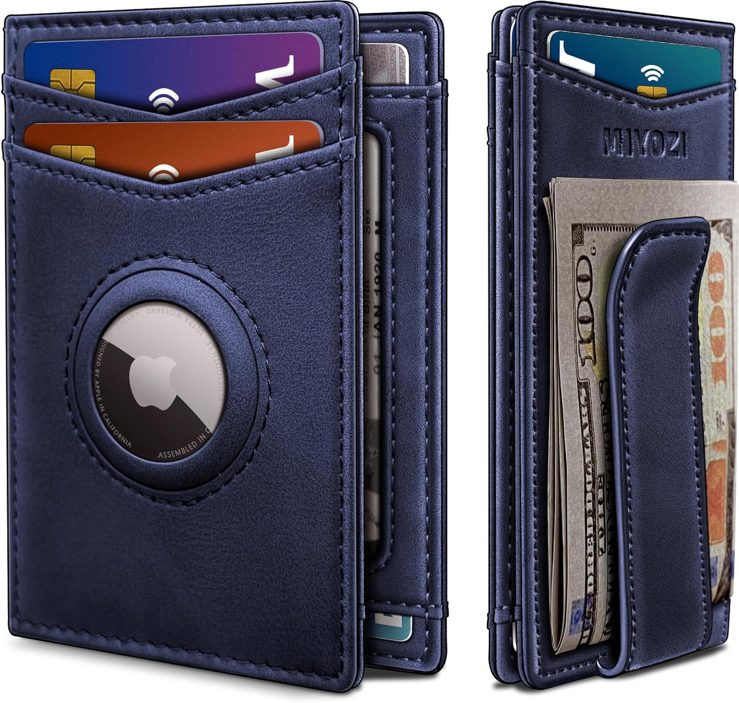 miyozi Airtag Wallet for Men- with Money Clip Gift Boxed, Magnetic Closure Slim Genuine Leather Front Pocket Wallet, 4.1"x 2.8", RFID Blocking