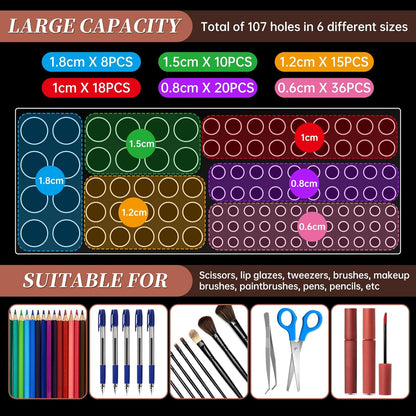 Acrylic Paint Brush Holder 105 Holes Clear Paintbrush Holder Organizer Artist Brush Holder Paint Brush Stand Rack for Pens Pencils Artist