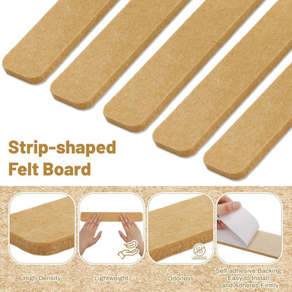Thboxes 5 Pack Felt Bulletin Board Strips, 13x2 Inch Self Adhesive Felt Pin Boards with 30 Pushpins, Cork Board for Walls Home Office Decor(Black)