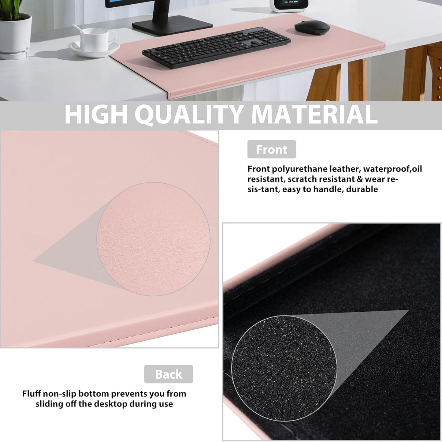 AKOZLIN 35.4"x 18.9" Soft PU Leather Surface Office Desk Mouse Mat Anti-Push Pad with Full Grip Fixation Lip Table Blotter Edge-Locked Protector