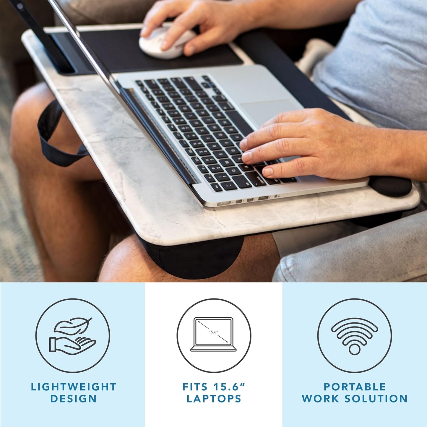 LAPGEAR Home Office Lap Desk with Device Ledge, Mouse Pad, and Phone Holder - Black Carbon - Fits up to 15.6 Inch Laptops - Style No. 91588