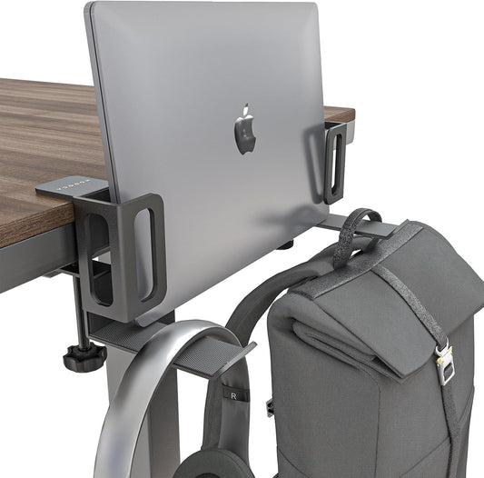 NODOCA 2-Slot Laptop Storage for Desk, Vertical Laptop Stand for Desk, MacBook Vertical Stand, with Headphone Holder, Desk Side Storage for MacBook/Surface/Samsung/HP/Dell[L, Black]