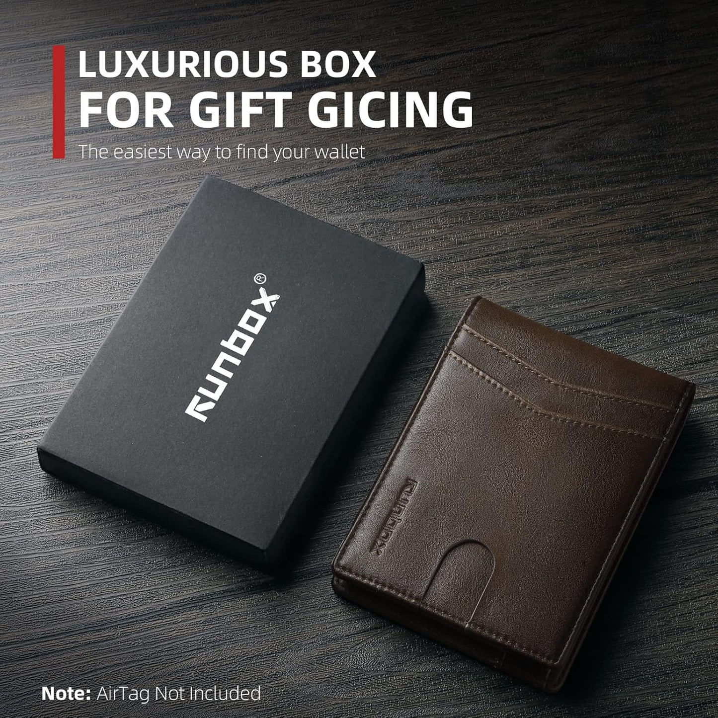 RUNBOX AirTag-Wallet-Mens-Slim-RFID Blocking Wallets Leather with Bill Compartment Air Tag Bifold Card Holder Wallet Gifts for Men Dad
