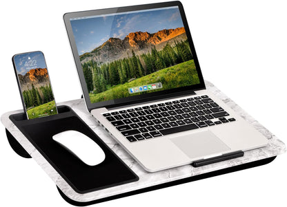 LAPGEAR Home Office Lap Desk - Left-Handed - with Mouse Pad, Device Ledge, and Phone Holder - White Marble - Fits up to 15.6 Inch Laptops - Style No. 91411
