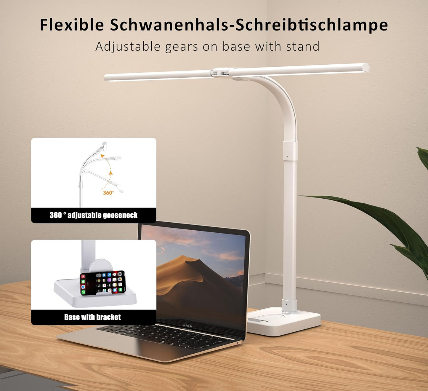 Double Head LED Desk Lamp, Architect Desk Lamps for Home Office, 24W Brightest Workbench Office Lighting-5 Color Modes and 5 Dimmable Eye Protection Modern Desk Lamp (Black-Desktop, Big)