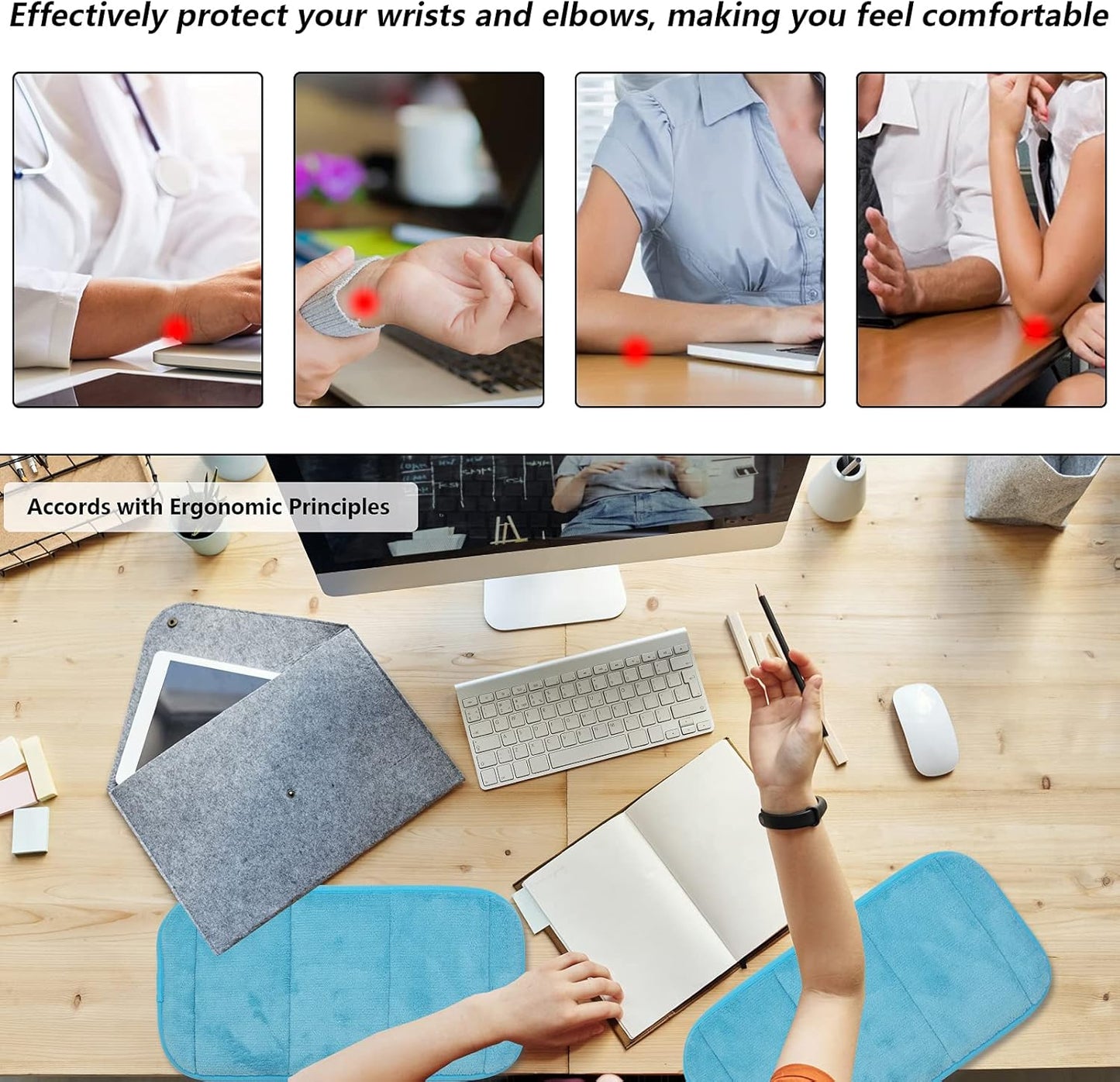 2Pcs Upgrade Computer Wrist Elbow Pad, Portable Memory Foam Arm Wrist Rest Pillow, Soft Wrist Support Mat for Keyboard Desktop Office Gaming - Alleviate Elbow Pain (Moderate Size, 7.8 x 15.7 inch)