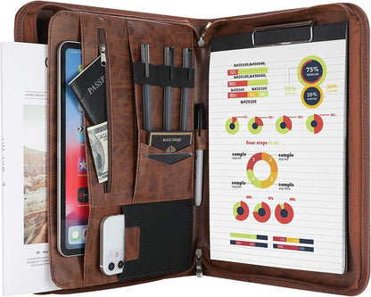 ProCase Portfolio Business Padfolio Folder with Zipper, Conference Meeting Executive File Legal Document Organizer with Pockets Letter Size A4 Writing Pad Notepad Padfolio -Black