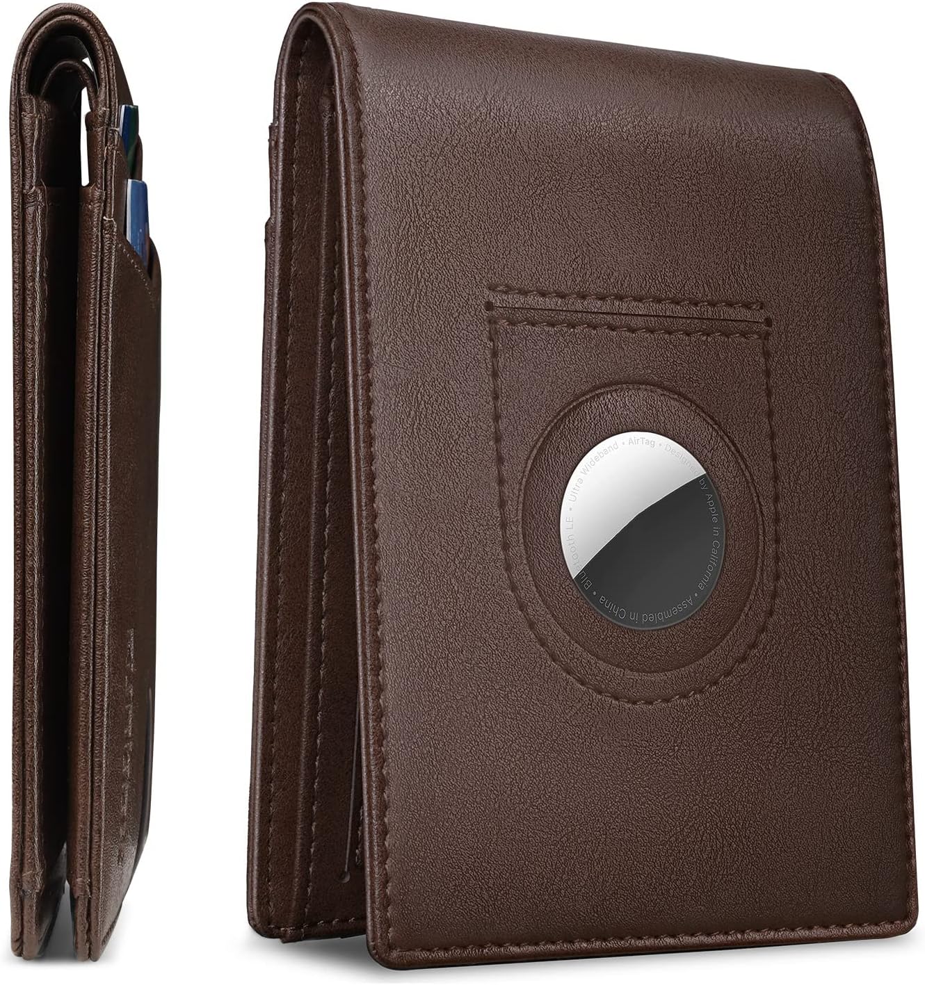 RUNBOX AirTag-Wallet-Mens-Slim-RFID Blocking Wallets Leather with Bill Compartment Air Tag Bifold Card Holder Wallet Gifts for Men Dad