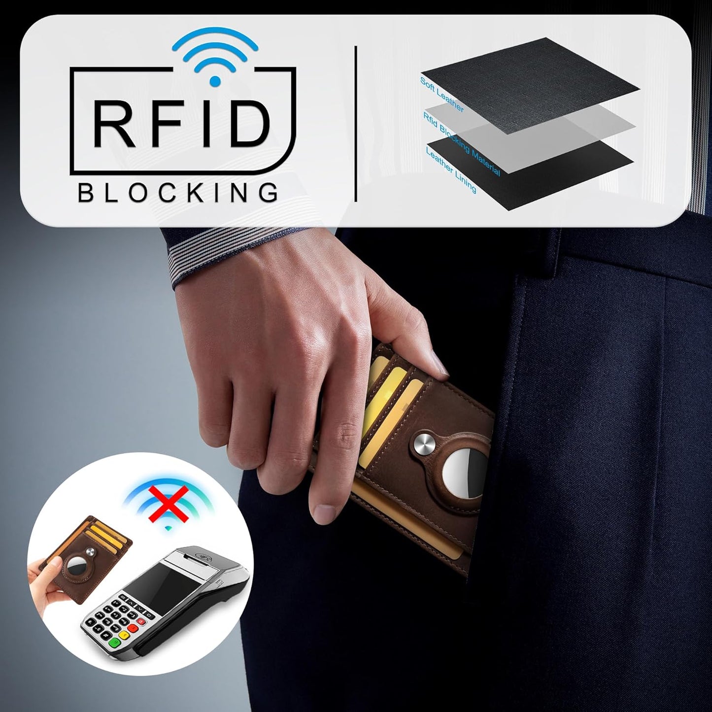 Slim Minimalist Front Pocket Air Tag Wallet, RFID Blocking Card Holder Wallet with Airtag Holder