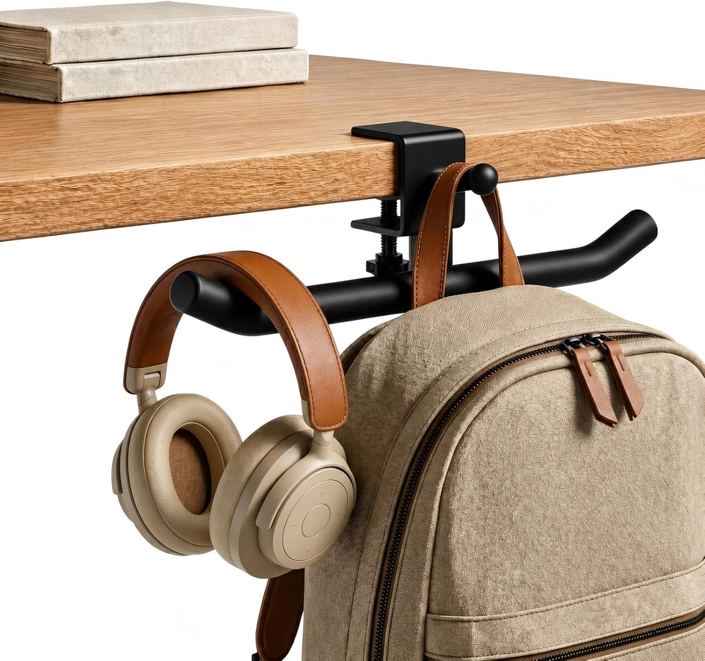 Desk Hook for Bag, Adjustable Purse Hook for Table (1-4cm/0.39-1.45in), Heavy Duty Carbon Steel Backpack Hanger, 80lb Capacity Clamp-On Bag Holder for Office, Classroom, Cafe, Home, and Gaming (White)