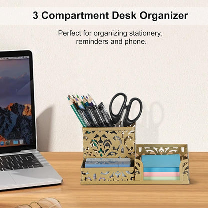 EasyPAG Desk Organizer with 3 Compartment for Pencil Sticky Note Holder and Office Accessories,White