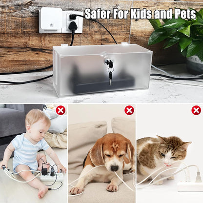 2PC Cable Management Box with Lock,Acrylic,Cable Organizer Box & Power Strip Cover, Wire Organizer for Surge Protector Power Strip,TV Computer,Cable Wires of Home,Office,Child and Pet Proof