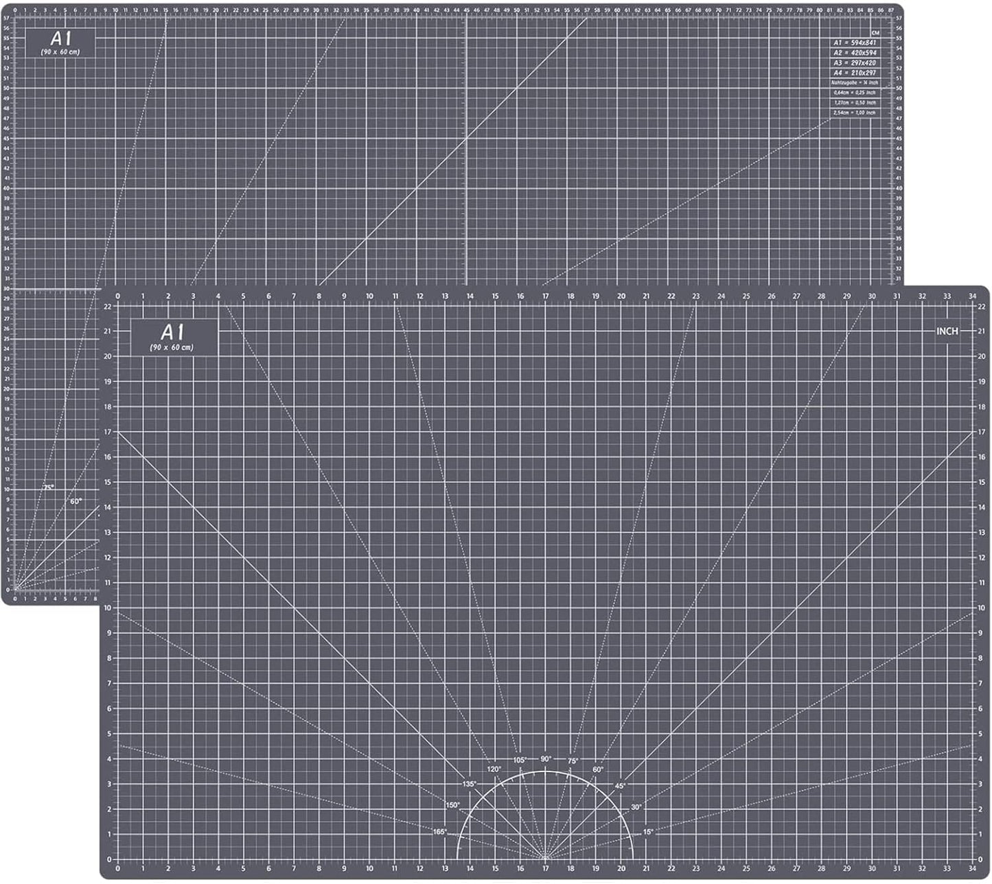 HEADLEY TOOLS 18" x 24" Thickened Self Healing Cutting Mat, A2 Rotary Cutting Sewing Mat for Crafts, Double Sided 5-Ply Table Cutting Board for Fabric Quilting Leather Arts Hobby Project, Grey/Black