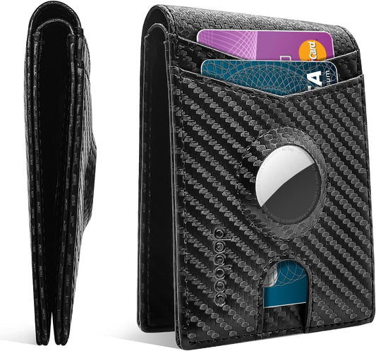 doeboe Airtag Wallet Men, Wallet for Men with Airtag Holder, Genuine Leather Credit Card Wallet, Bifold Slim Wallet for Air Tag GPS Tracker, RFID Minimalist Front Pocket Wallet [No Airtags]