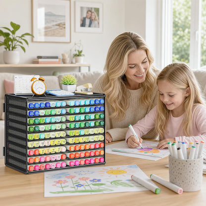 Marbrasse Mesh Marker Organizer, Metal Desktop Storage Rack for 126 Markers, Pens, Pencils, 9 Tier Marker Holder for Office Classroom & Home Art Supplies(Black)