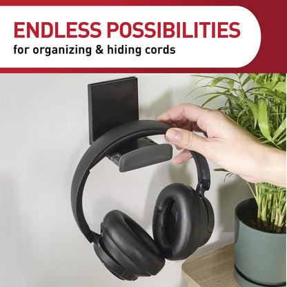 Command Headphone Hanger, 1 Holder and 4 Strips, Holds a 2.7" Wide Band, White, Great for Damage-Free Electronics Organization for Wired or Wireless Headphones