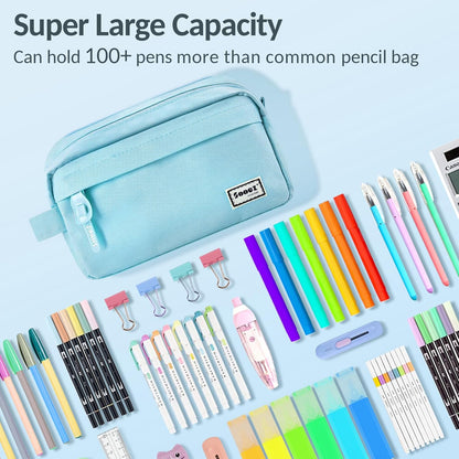 Sooez Original High Capacity Pencil Case, Big Pencil Bag Pouch Box Organizer Pen Case, Aesthetic Supply for Girls Adults, Portable Journaling Supplies with Easy Grip Handle & Loop, Mint Green