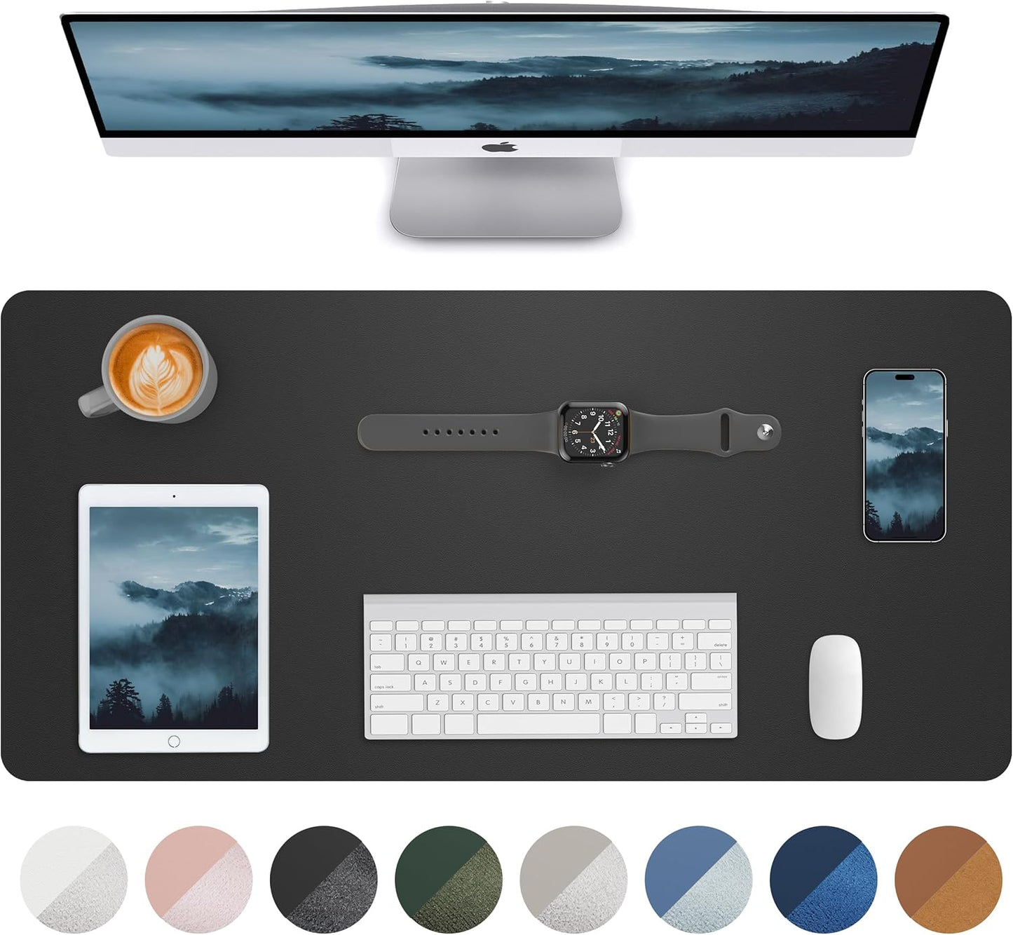Large Desk pad mat,Mouse Pad,Office Desk Mat, Non-Slip PU Leather Desk Blotter,Large Desk pad,Waterproof Keyboard mat for Office/Home/Decor (Black,48" x 17")