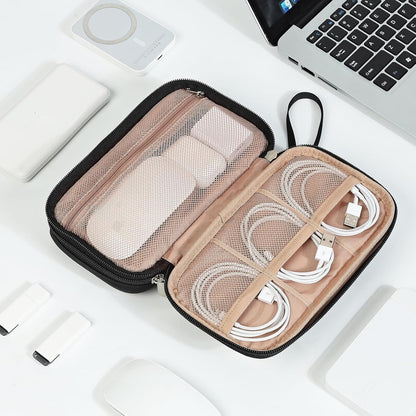 NISHEL Travel Cord Organizer Case, Double Layers Tech Electronic Bag, Essentials for Charger, Cable, Phone, Flash drive, Medium, Pink