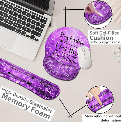 Mouse Pad with Wrist Support, Ergonomic Gel Mouse Pad Beautiful Flowers,Pink Hyacinths on Wood Panel，Non-Slip Durable, Memory Foam Keyboard Wrist Rest, Suitable for Office Typing Games