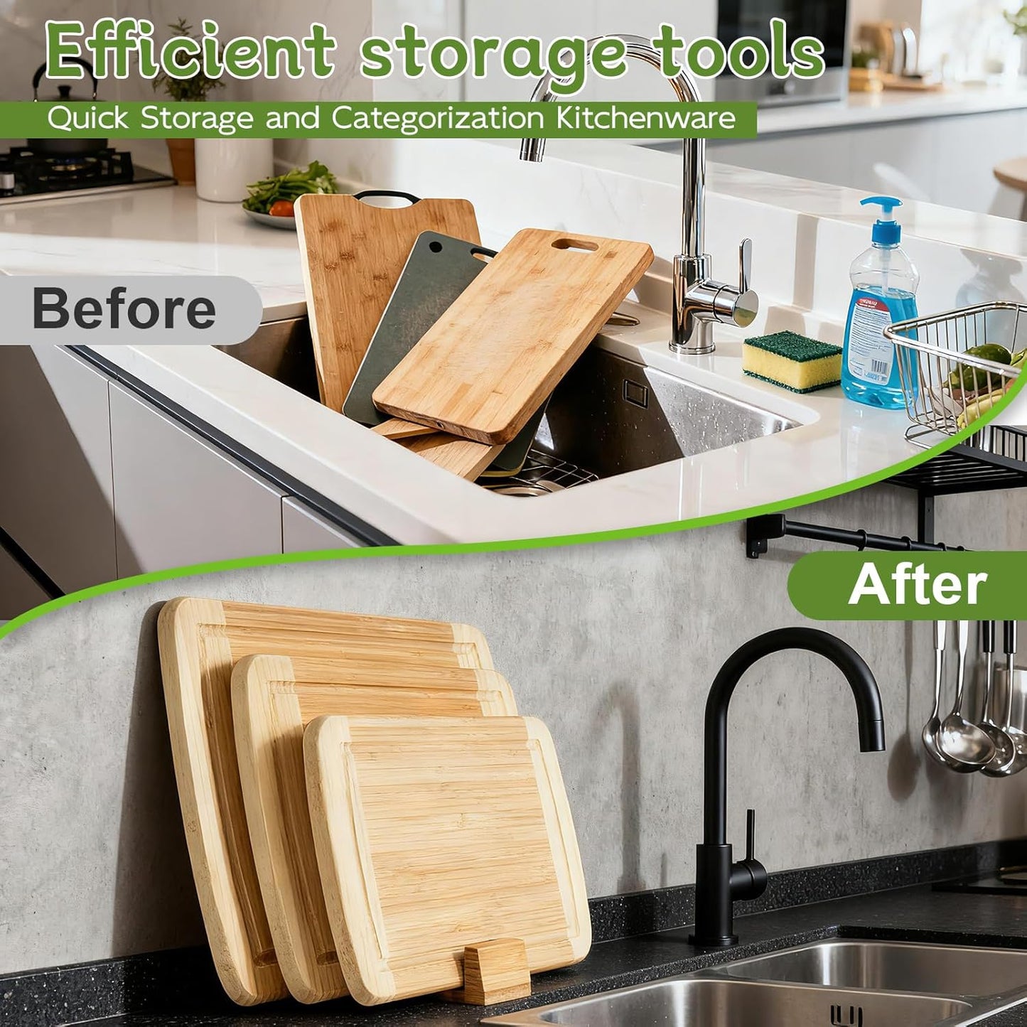 GuanQiao Cutting Board Holder Stand, Bamboo Storage Rack, Pot Lid Holder for Countertop Cabinet