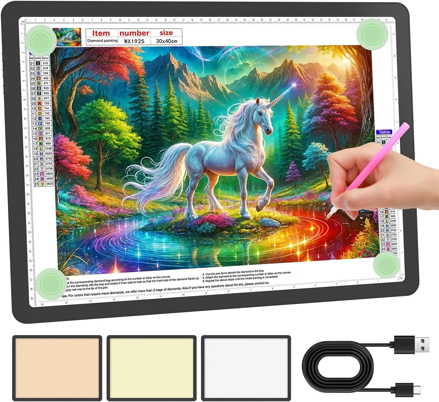 Rechargeable A4 Light Board for Diamond Painting, 9000 Lux Tracing Light Box with Side Physical Buttons, 3 Colors and 6 Levels of Brightness, LED Light Pad for Diamond Art, Drawing, Weeding Vinyl