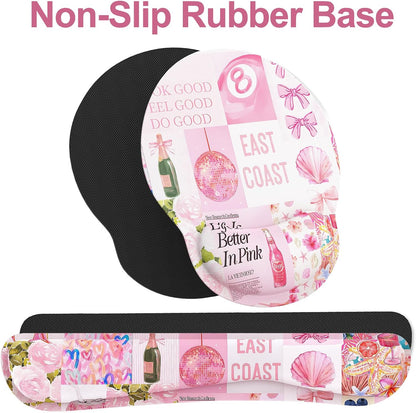 Ergonomic Mouse Pad with Wrist Rest and Keyboard Wrist Rest, Memory Foam Wrist Rest for Computer Keyboard, Easy Typing, Pain Relief, Mouse Pad Wrist Support for Gaming,Office, Laptop, Black Flower