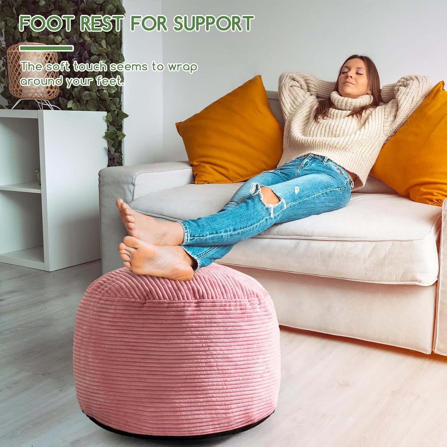 HIGOGOGO Round Stuffed Pouf Ottoman, Corduroy Poufs with Foam Chunk Filling, Furry and Fluffy Pouf Foot Stool Storage Ottoman, 20 X 15 Floor Poufs Foot Rest for Living Room, Dark Grey