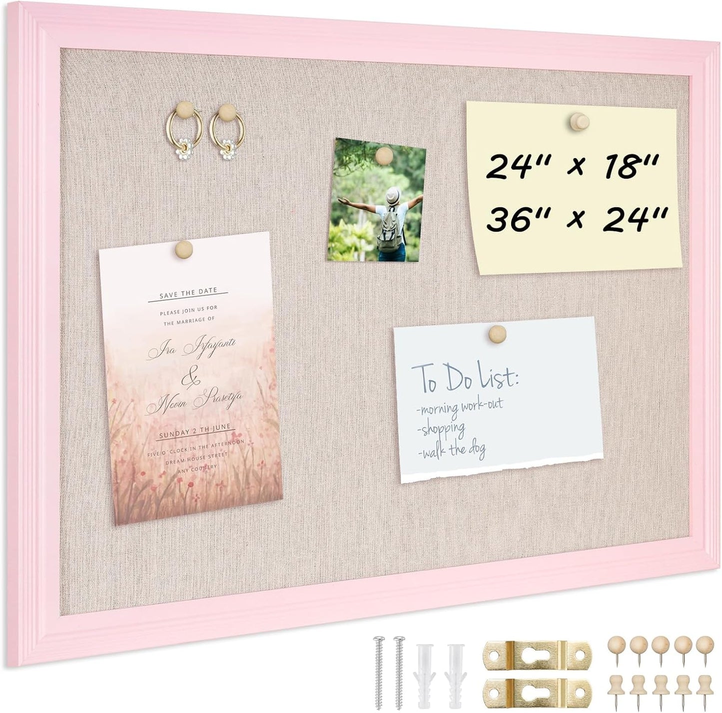DOLLAR BOSS Bulletin Boards with Linen 1-Pack 16''X 12'' Double-Sided Cork Board for Walls Wood Framed Bulletin Boards, Small Pin Board for Home Kitchen Office Decorative Hanging 10 Pushpins