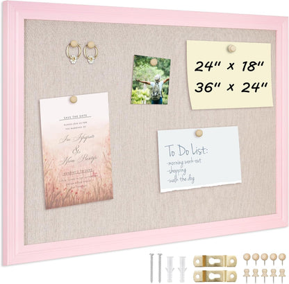 DOLLAR BOSS Bulletin Boards with Linen 1-Pack 16''X 12'' Double-Sided Cork Board for Walls Wood Framed Bulletin Boards, Small Pin Board for Home Kitchen Office Decorative Hanging 10 Pushpins