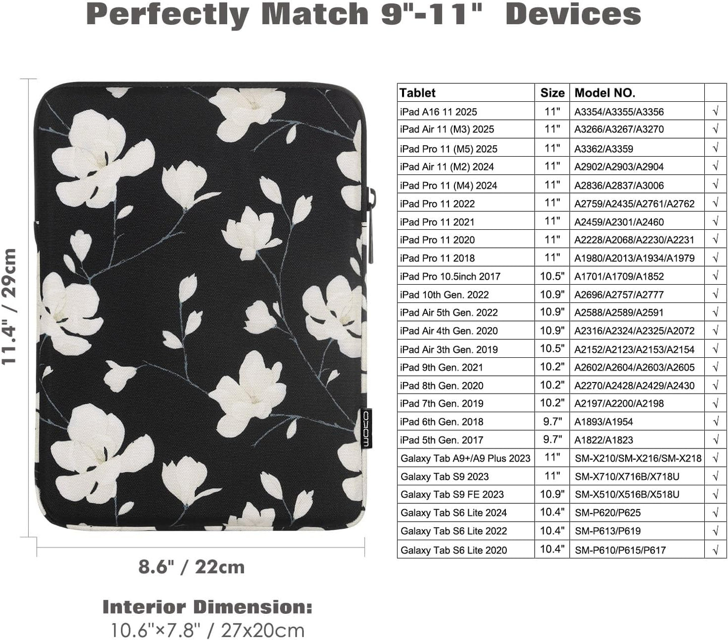 MoKo 7-8 Inch Tablet Sleeve Bag, Polyester Pouch Cover Case Fits iPad mini (A17 Pro) 8.3" 2024, iPad mini 6/5/4/3/2/1, Samsung Galaxy Tab S2 8.0, Tab A 8.0, ZenPad Z8s 7.9,Black