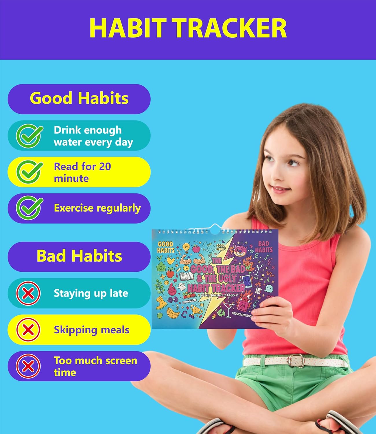 Habit Tracker 24 Month Undated Calendar, Funny Bad Habits Design, 8''x10'' Large Monthly Planner, Two Year Goal Tracking Calendar for Productivity, Self Improvement & Routine Building