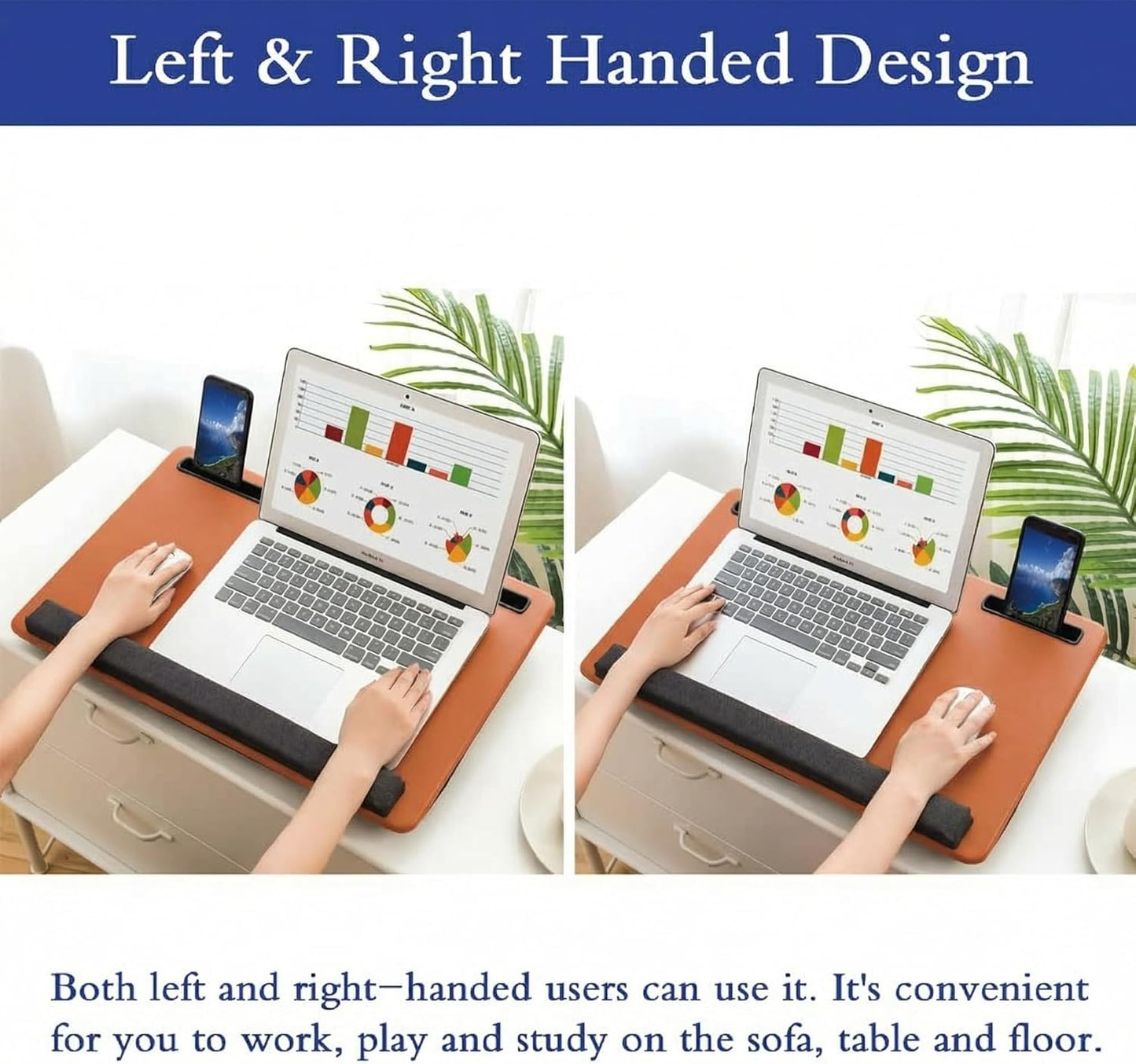 Lap Desk Home Office Lap Desk Portable Laptop Desk for Left Right - Handers with Whole Mouse Pad Wrist Pad Dual Cushion Phone Tablet Slots Fits Up to 17 Inch Laptops