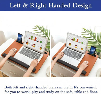 Lap Desk Home Office Lap Desk Portable Laptop Desk for Left Right - Handers with Whole Mouse Pad Wrist Pad Dual Cushion Phone Tablet Slots Fits Up to 17 Inch Laptops
