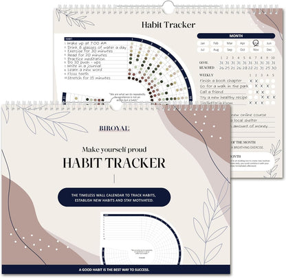BIROYAL Habit Tracker Calendar 2026 (Undated 12 Months) - Daily Habit Tracker Jounal with Spiral Binding & Hanger - Goal Tracker - Motivational Monthly Habit Calendar - Productivity Tool and Workout Calendar - 8.3" x 11.2" (A4 Size)