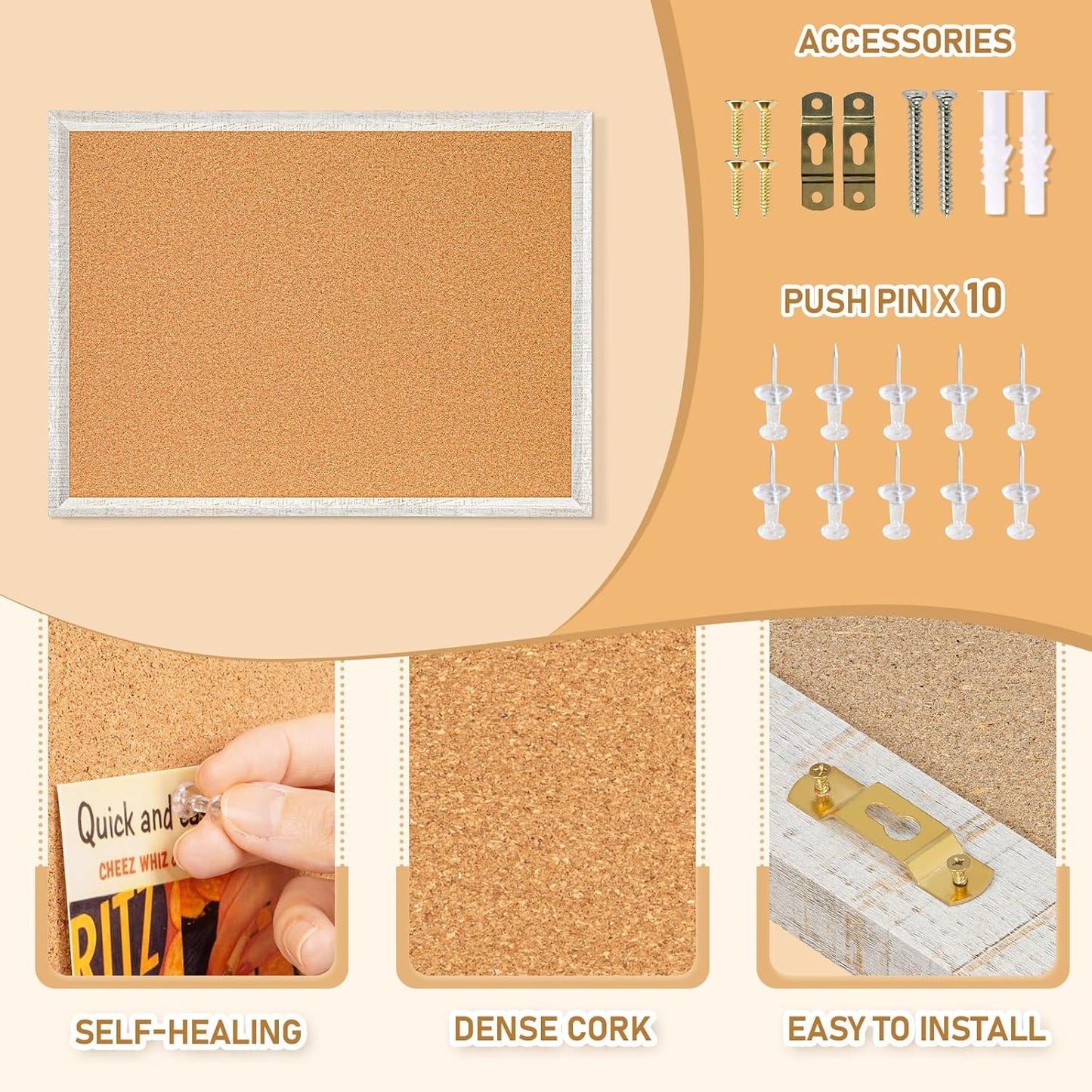 DOLLAR BOSS White Cork Board for Wall - 24 X 18 Inches, Rustic Wooden Frame Bulletin Board, Decorative Hanging Pin Board for Office & Home Decor