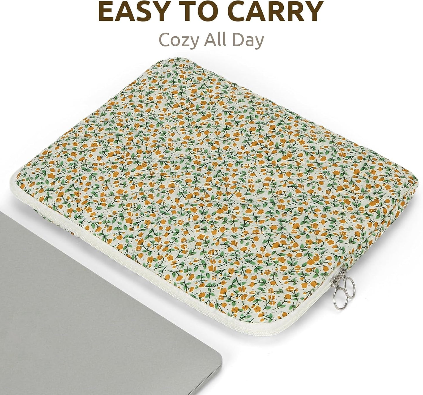 Puffy Laptop Sleeve 13 Inch Cute Quilted Laptop Protective Case Padded Floral Computer Sleeve for MacBook (A-Blue, 13 Inch)