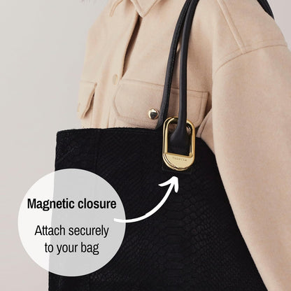 FLIP Bag Hook - Newly Redesigned. Portable Purse Hanger for Table with Magnetic Closure - Now Holds up to 50 lbs (Gold)