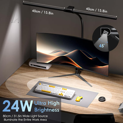 EYOCEAN Desk Lamp with Clamp, 31.5" LED Desk Lamp for Home Office, 24W Double Head Desk Light, Dimmable & Color Temperature, Table Lamp with Remote Control, Brightest Computer Monitor Light