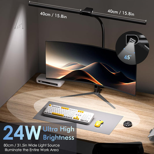 EYOCEAN Desk Lamp with Clamp, 31.5" LED Desk Lamp for Home Office, 24W Double Head Desk Light, Dimmable & Color Temperature, Table Lamp with Remote Control, Brightest Computer Monitor Light