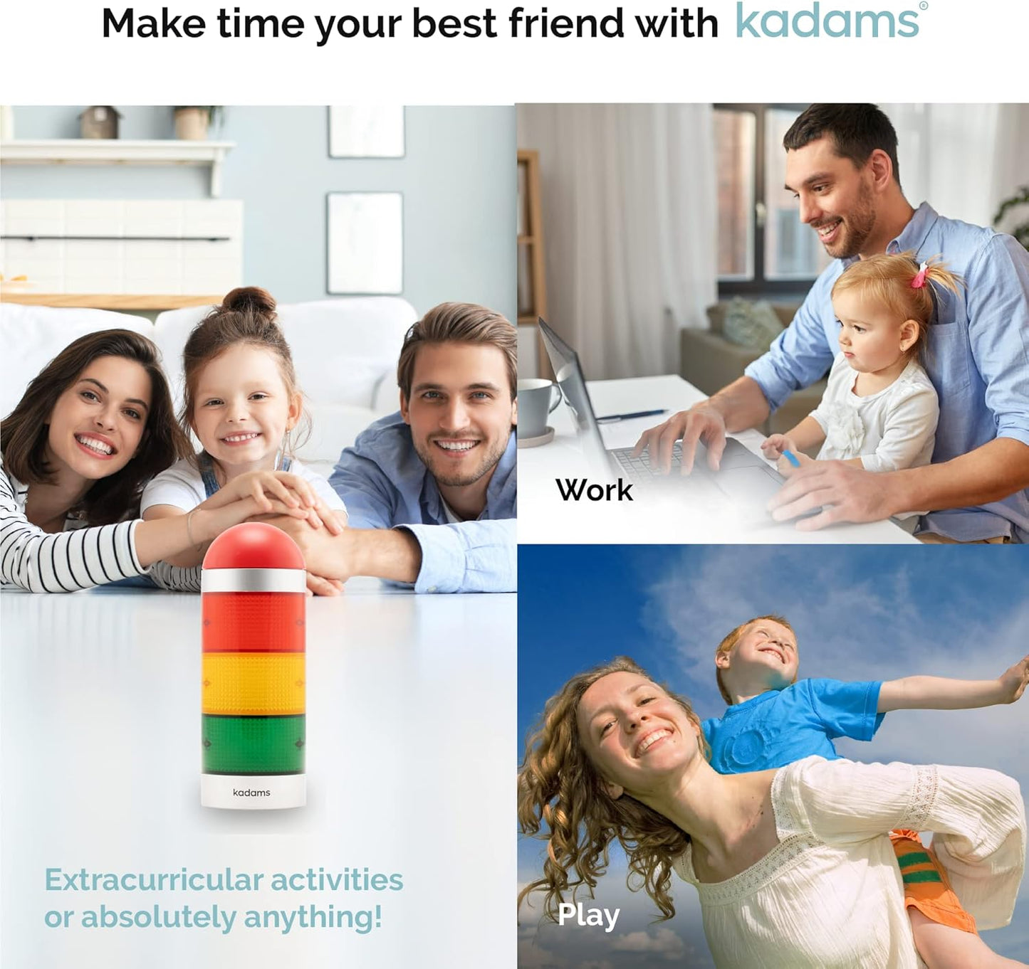 KADAMS Visual Timer for Kids with Audio Pre-Alarm - Traffic Light Alarm for Kids Toddler Teachers Classroom Home Time Management Tool 24hr Countdown Pause Memory Function