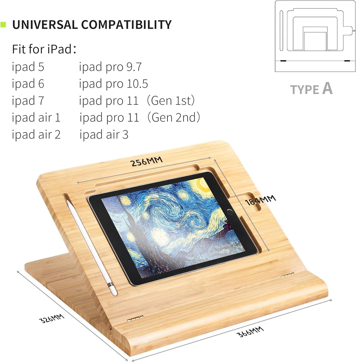 ELETIUO Tablet Stand Holder Adjustable Foldable,Multi-Angle Bamboo Wooden Organizer Desktop Holder for iPad,Stable for Drawing,Watching,Typing (Support Multiple Devices)