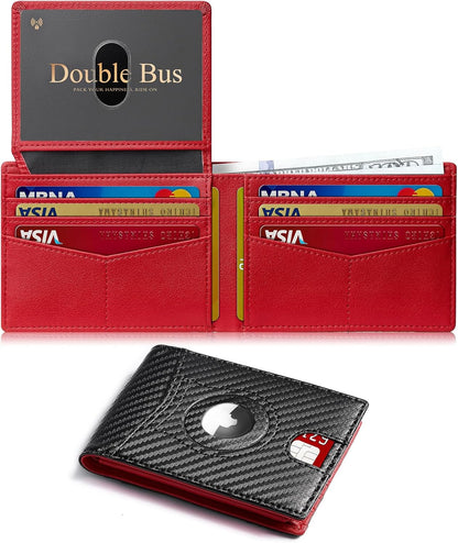 Wallet for Men Slim RFID Blocking Bifold Carbon Fiber,Minimalist Small Compact Front Pocket Credit Card Holder,Thin Mens Leather Wallets Smart Security With 2 ID Windows 1 Cash,Birthday Gifts for Men
