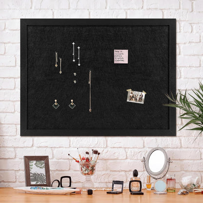 TORASO Cork Board Bulletin Board with Felt,Wood Framed Display Bulletin Board for Walls with Pins, Eye Bolts, gaskets, Screws, Pin Board for Office, School and Home(Black,1pc)